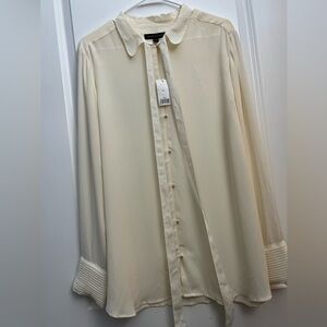 Banana Republic Cream Long-Sleeve Tie-Neck Blouse